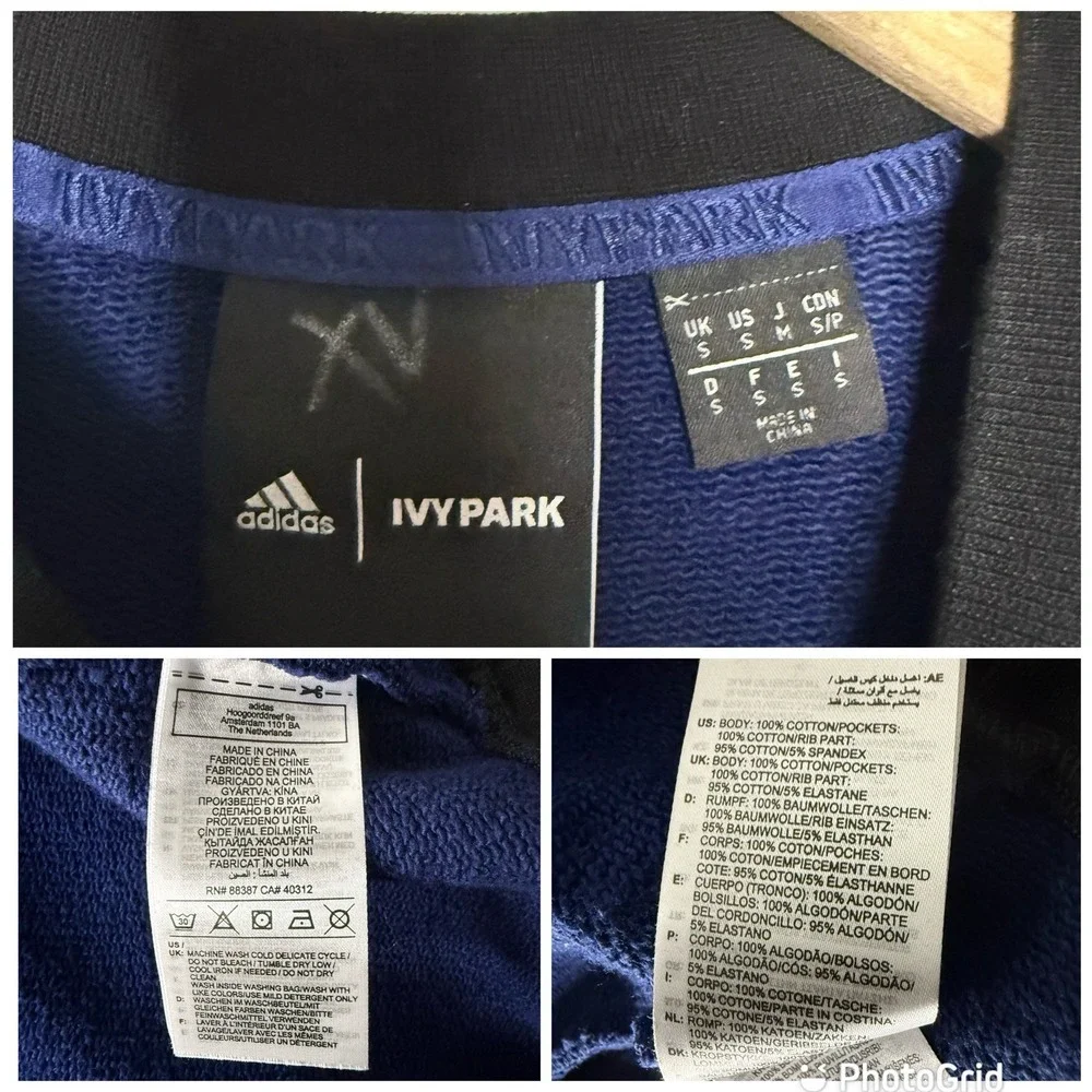 Adidas Ivy Park Blue Black Houndstooth Pockets Crewneck Sweatshirt Men's Small